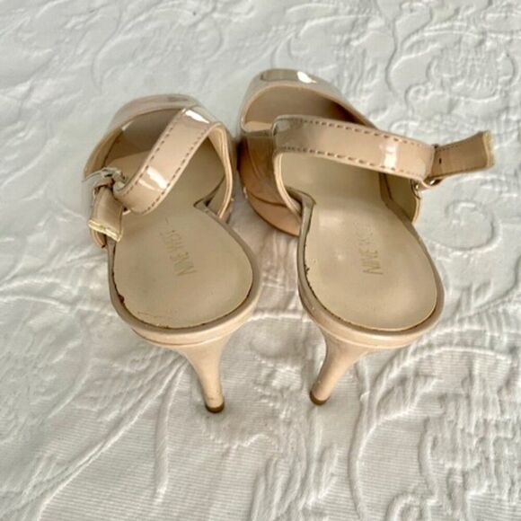 Nine West Nude Tan Patent Leather Platform Open Toe Slingback Heels Pumps 8M - Picture 2 of 6